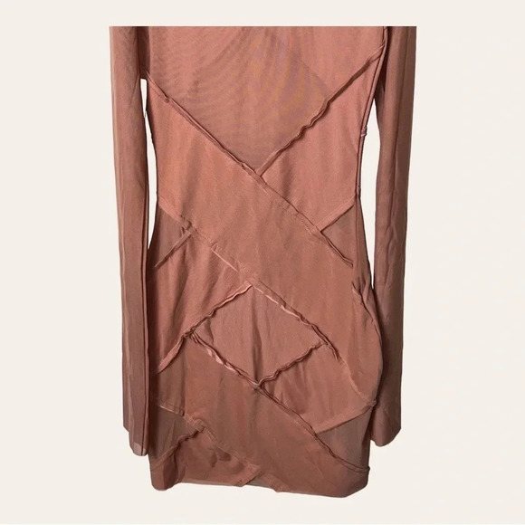Grayscale XS Brown Bandage Mesh Mini Dress Long Sleeve Party‎ Cocktail - Picture 10 of 10